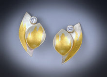 Load image into Gallery viewer, Small Leaf Earrings with White Sapphire Accent
