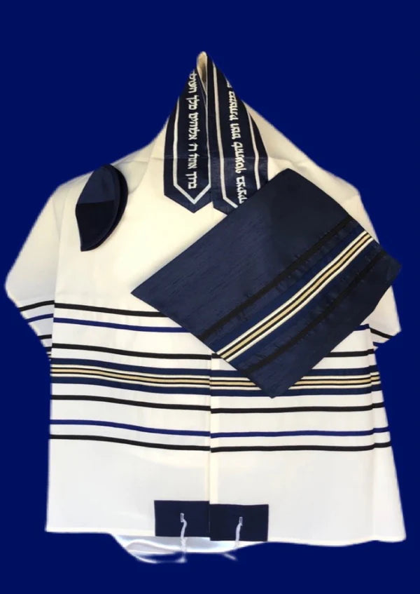 Navy, Black and Gold Striped Tallit