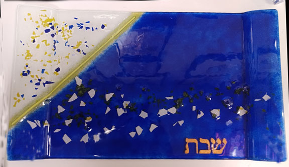 Royal Blue and White  Fused Glass Challah Board