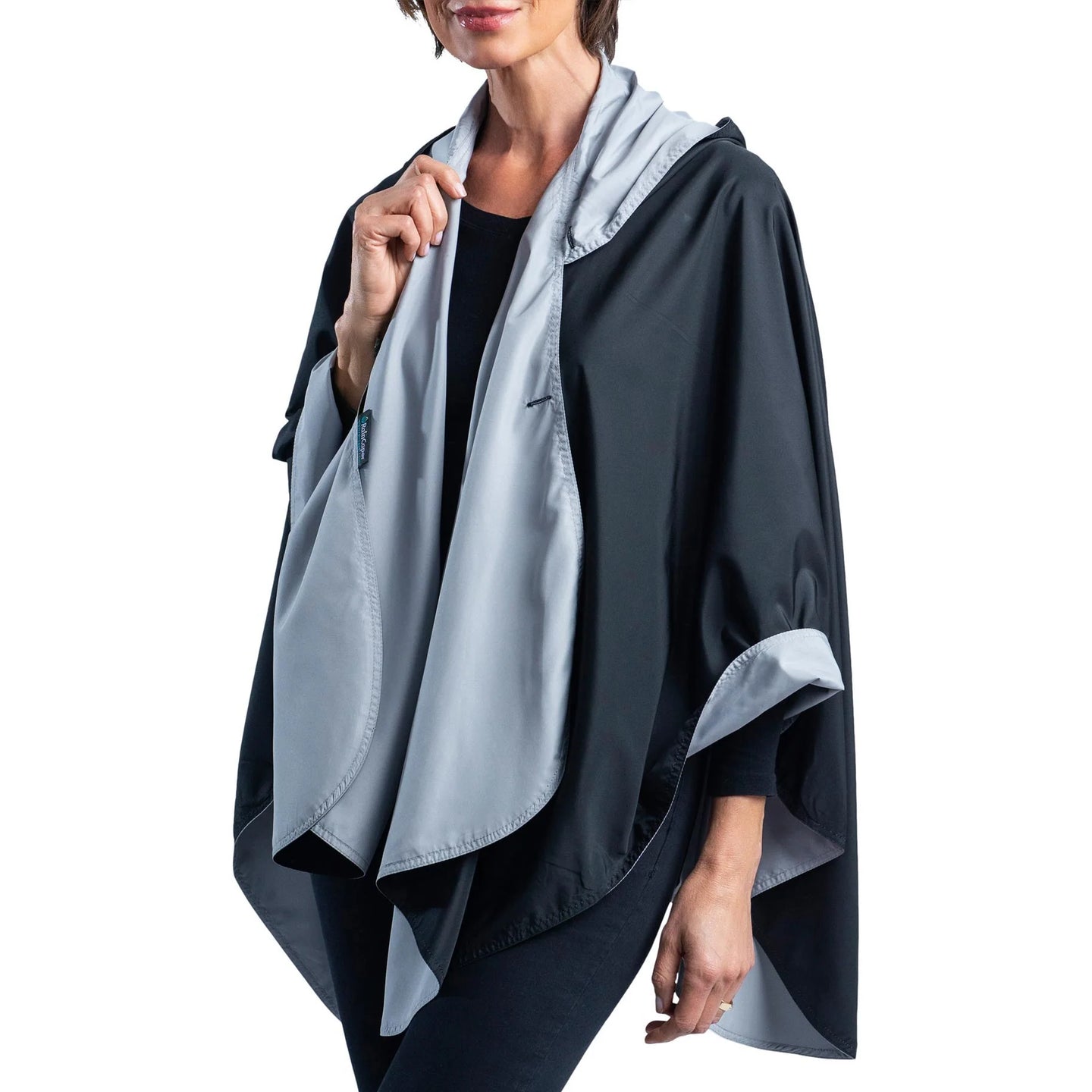 Black and Pewter Reversible Rain Poncho