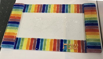 Beautiful Fused Glass Challah Board - Rainbow