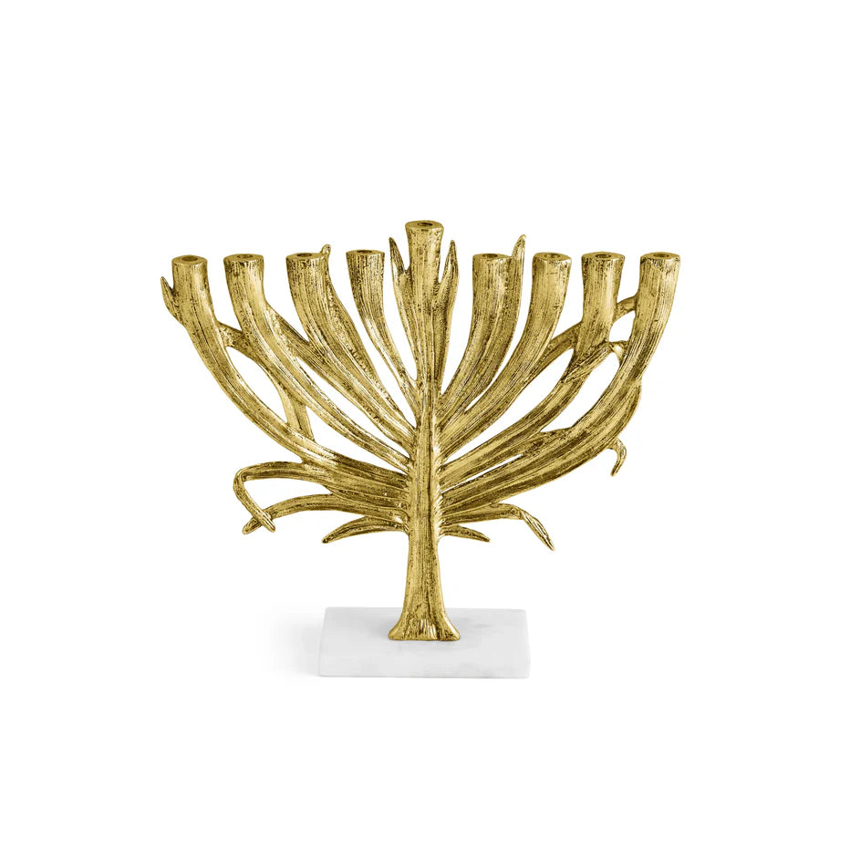 Michael Aram Small Antique Goldtone or Nickelplate Palm Menorah