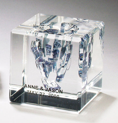 Lucite Cube with Wedding Glass