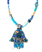 Vibrant Blue Hamsa Necklace