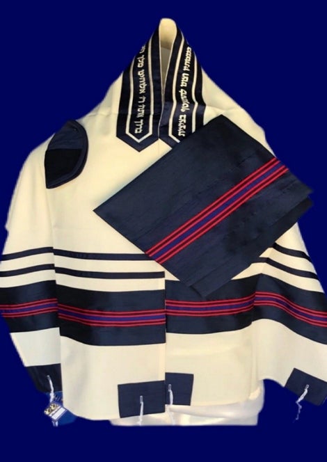 Navy and Red Tallit Set