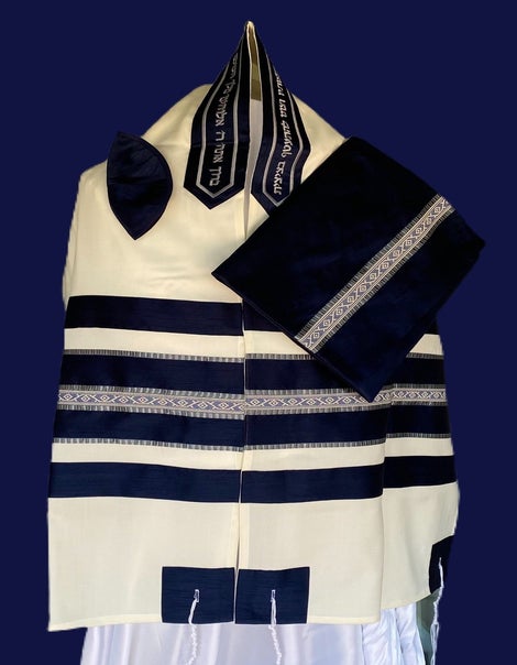 Navy and Diamond Ribbon Tallit set – CBL Fine Art