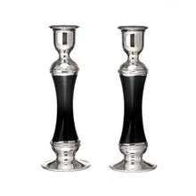 Load image into Gallery viewer, Blown Glass And Sterling Silver Candlesticks
