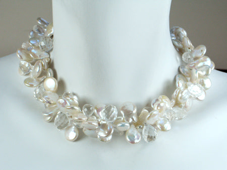 Erica Zap White Coin Pearl & Quartz Necklace