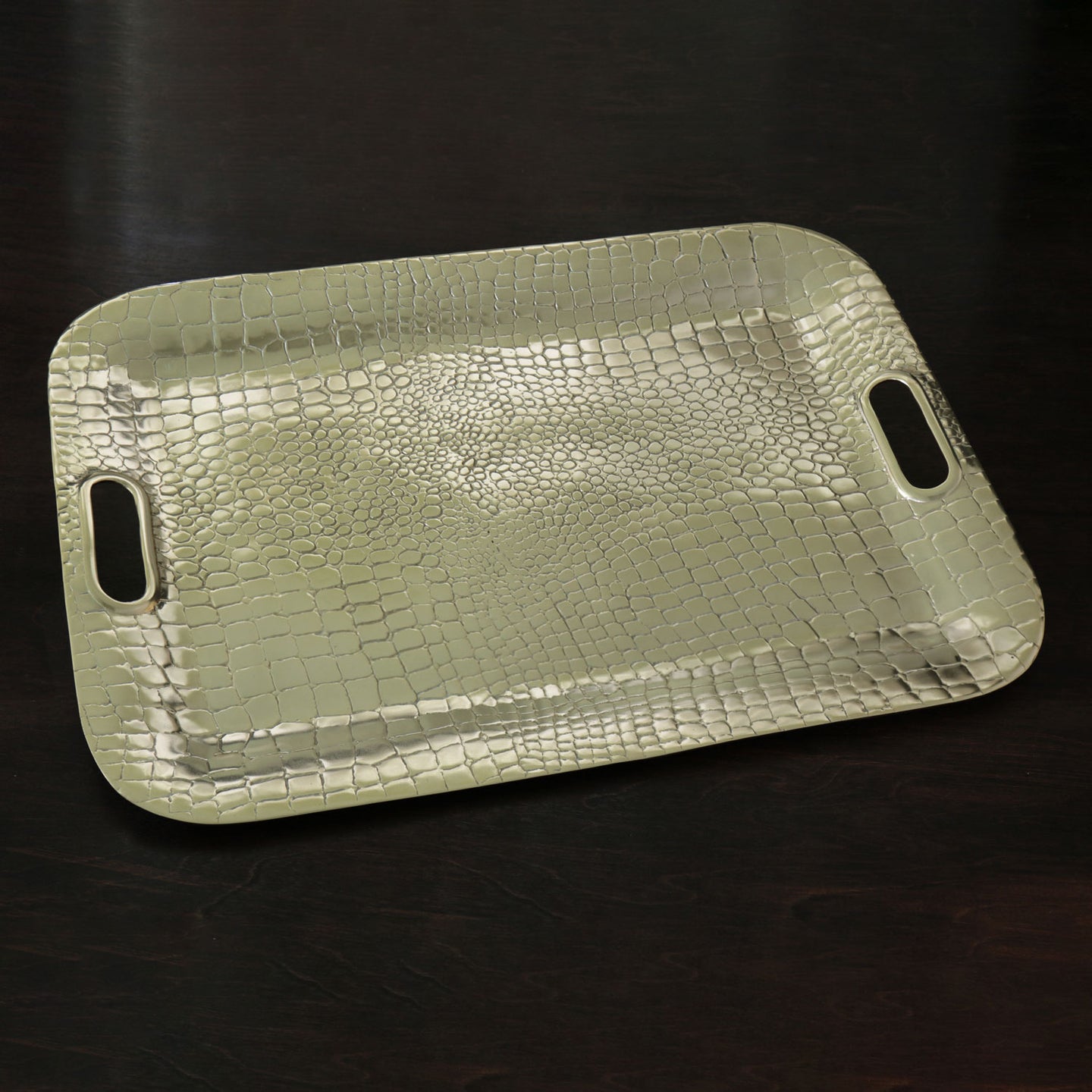 Beatriz Ball Extra Large Croc Tray with Handles in Champagne Gold