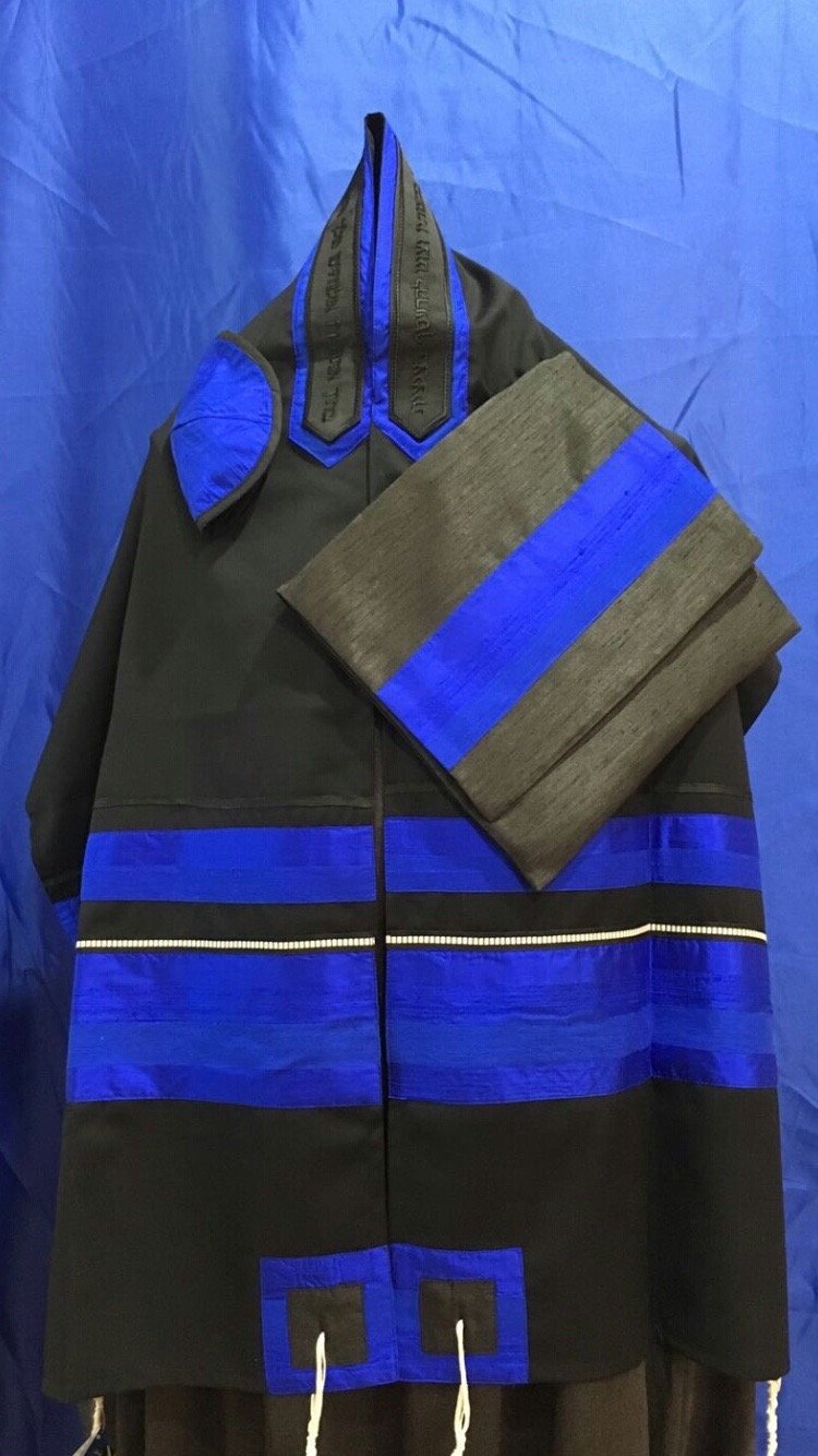 Black Wool And Electric Blue Tallit Set