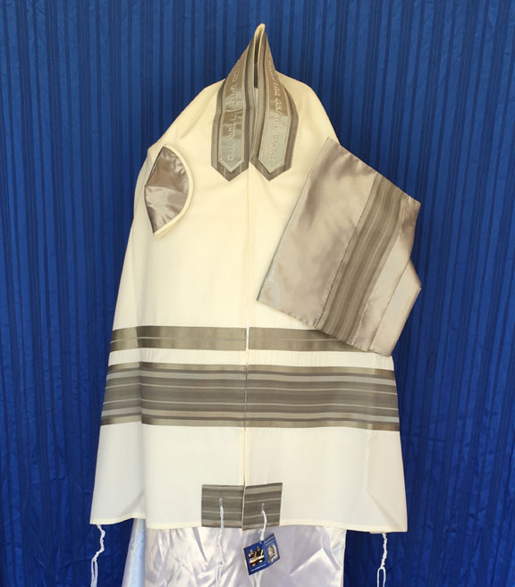 Multi - Gray And Silver Striped Tallit Set