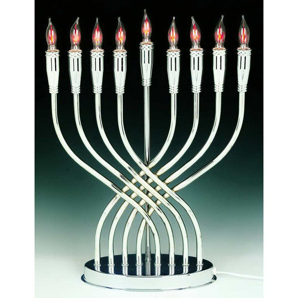 Silverplated Electric Menorah With Flickering Bulbs – Hanukkah Decor By Judaica