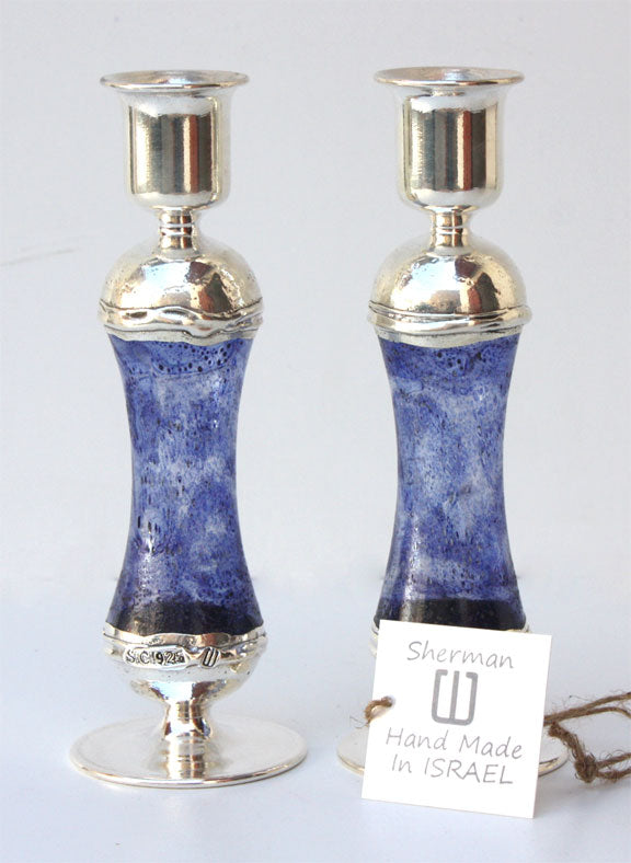 Blown Glass And Sterling Silver Candlesticks
