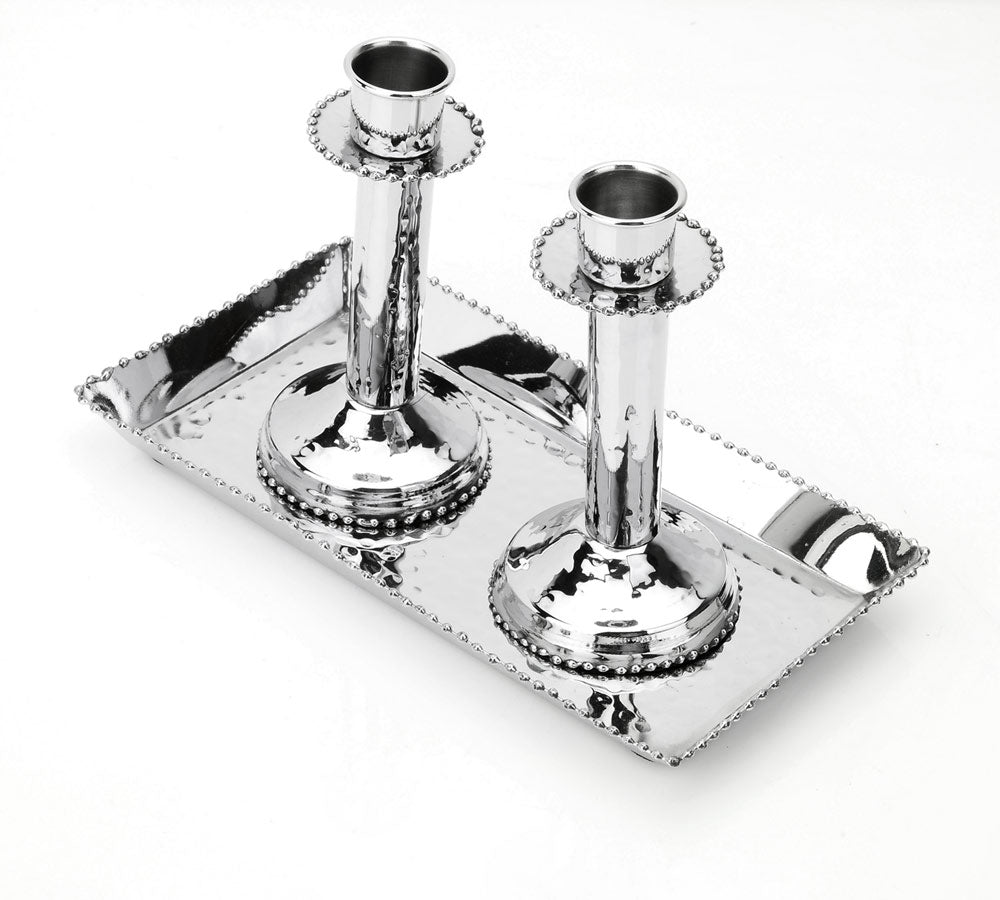 Beaded Candlesticks And Tray