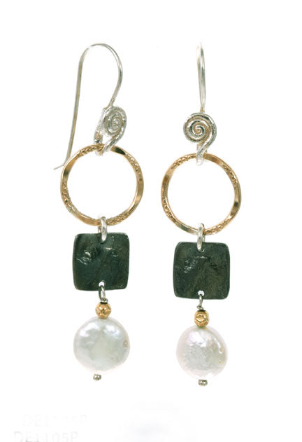 Dganit Hen Mixed Metal+Pearl Earring from Israel