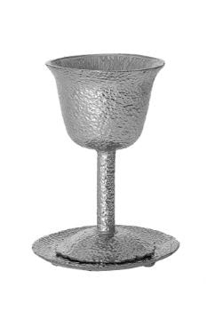 Legacy Hammered Metal Kiddush Cup and Tray