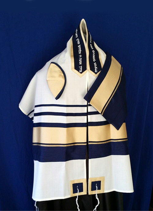 Navy And Gold Band Tallit Set