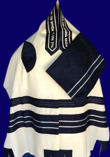 Navy Striped Wool Tallit Set