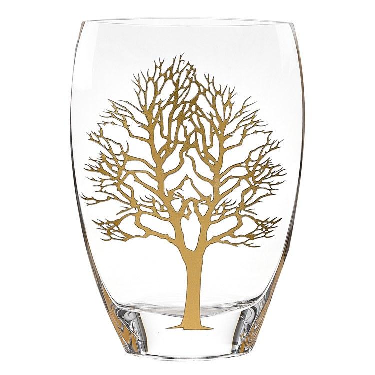 Gold Tree of Life Mouth-Blown Glass Vase