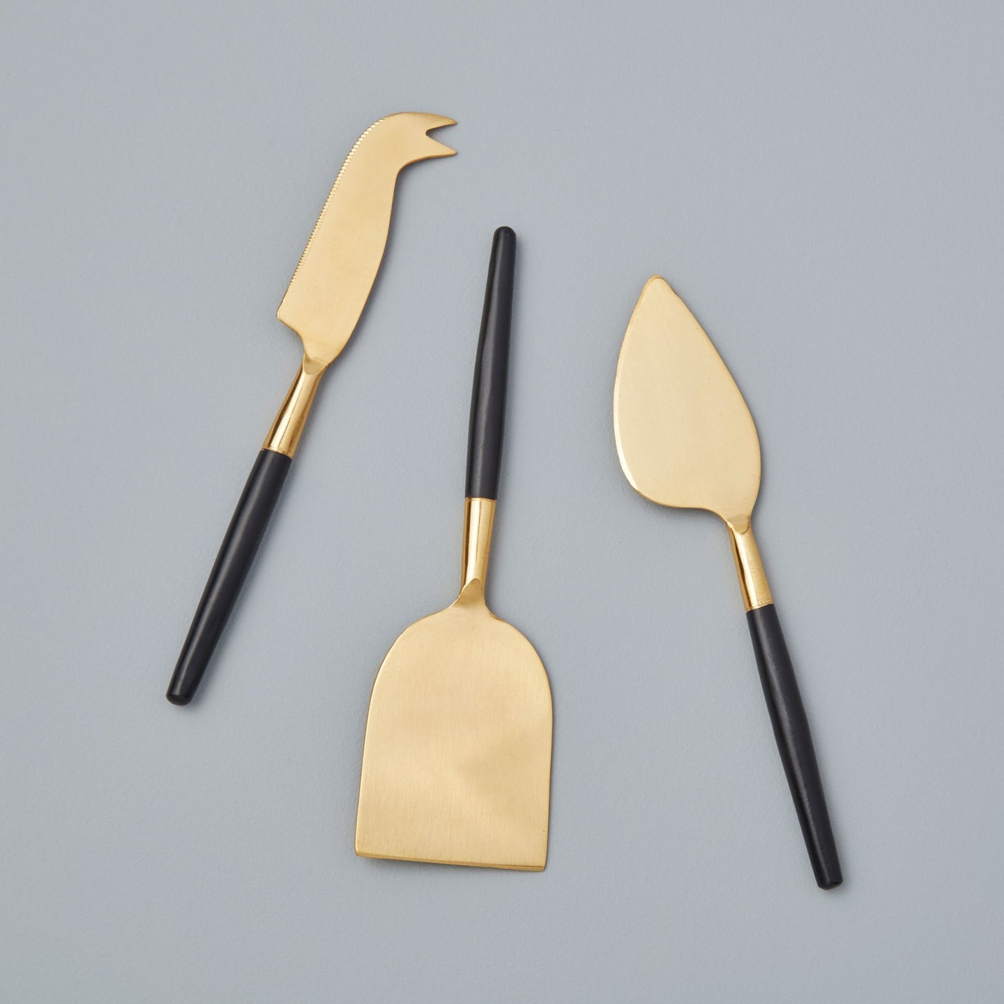 Set of 3 Black and Gold Cheese Knives